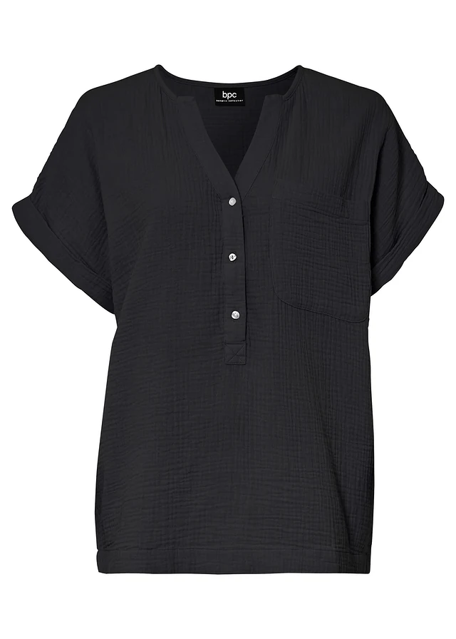 Mousseline blouse met knoopsluiting en zak