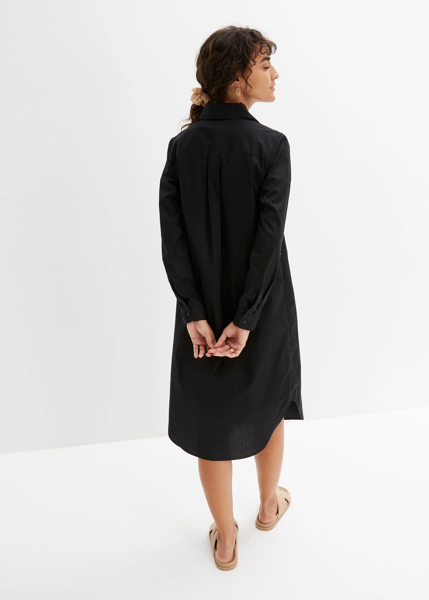 Rochie-cămașă din poplin de bumbac • negru • magazin bonprix