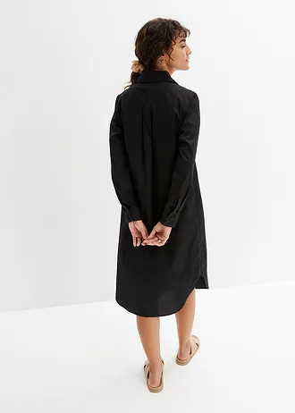 Rochie-cămașă din poplin de bumbac • negru • magazin bonprix