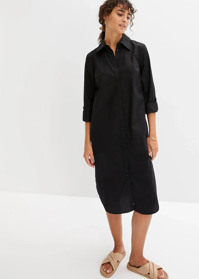 Robe-chemise en popeline de coton, Couleur: noir