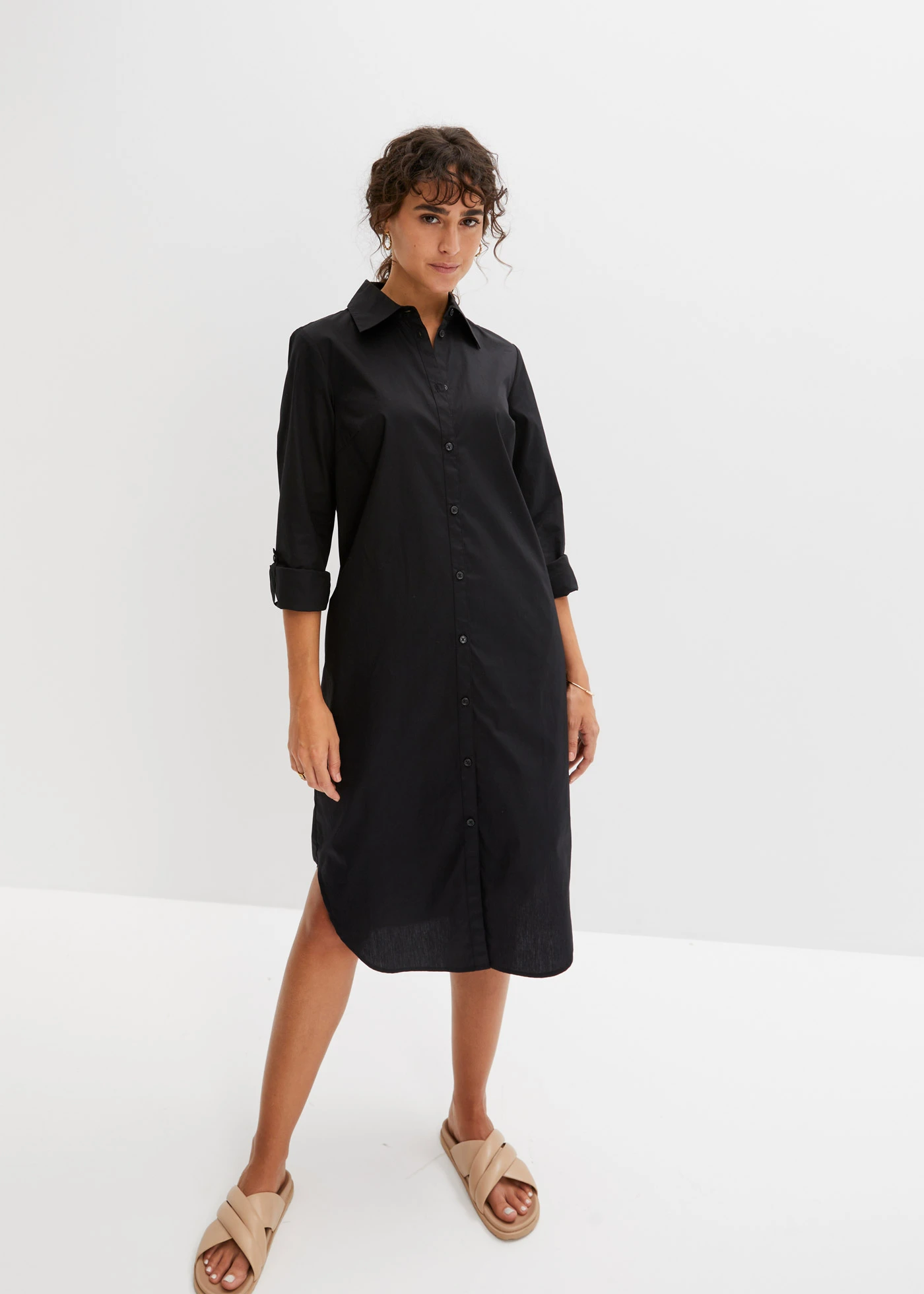 Rochie-cămașă din poplin de bumbac • negru • magazin bonprix
