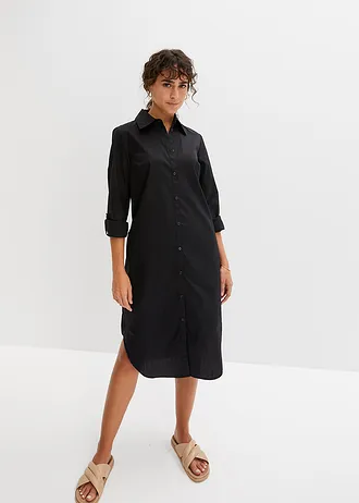 Rochie-cămașă din poplin de bumbac • negru • magazin bonprix