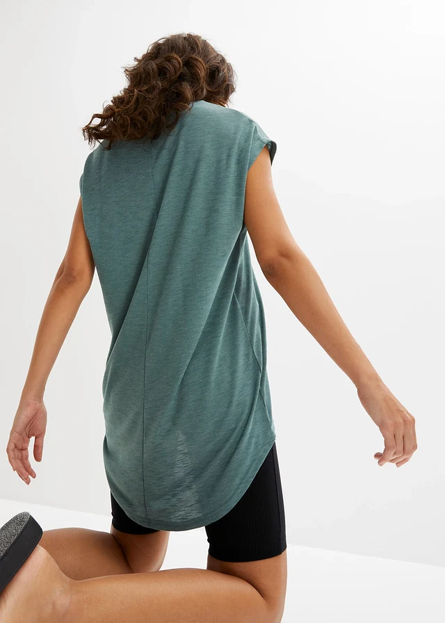 T-shirt long en viscose mélangée, Couleur: gris vert