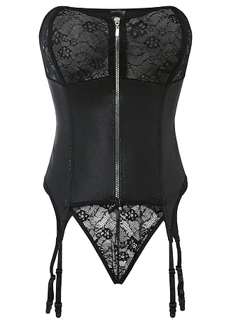 Bustier met jarretels en string (2-dlg. set) • zwart • bonprix online shop