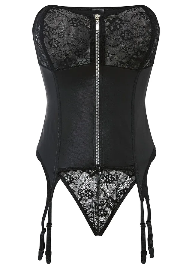 Bustier met jarretels en string (2-dlg. set) • zwart • bonprix online shop