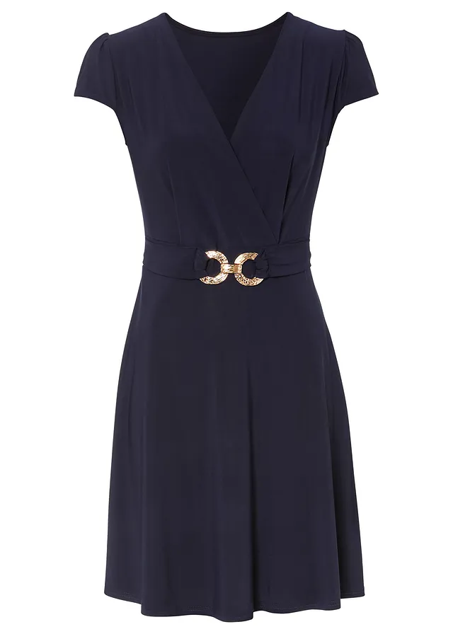 Jersey jurk met decoratieve gesp, Kleur: donkerblauw