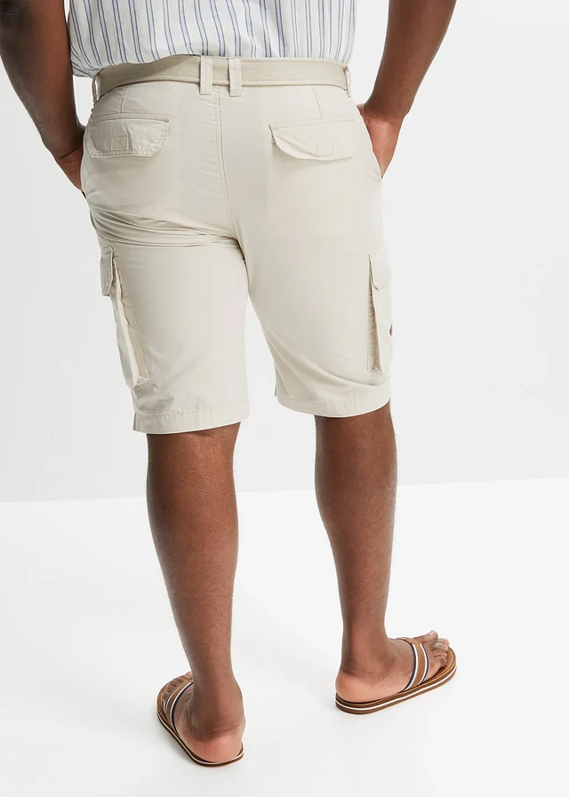 Bermuda cargo avec ceinture et taille élastiquée, regular, Couleur: mastic