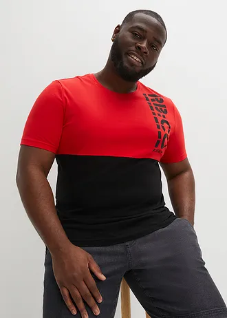 T-shirt, Kleur: aardbeirood-zwart met print