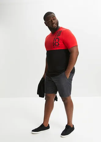 T-shirt, Kleur: aardbeirood-zwart met print