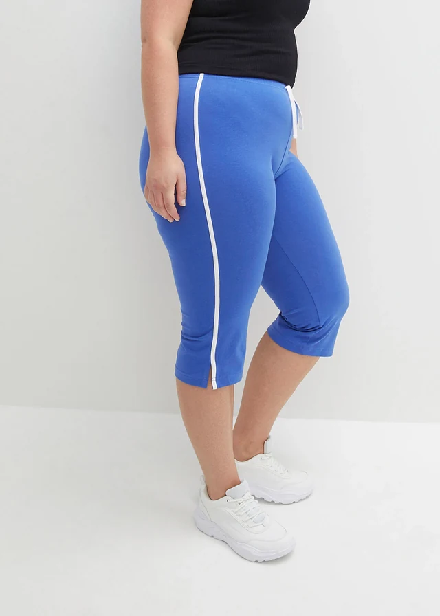 Sport capri in een katoenmix met stretch (set van 2), Kleur: edelsteenblauw+zwart