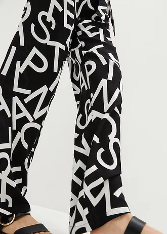 Marlene Dietrich broek met strikceintuur • zwart-wit grafische print • bonprix online shop