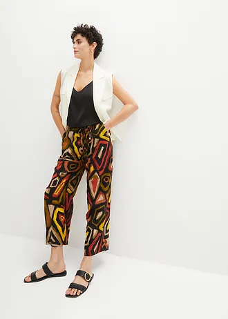 Culotte van soepele viscose, Kleur: karmijnrood/zwart grafische print