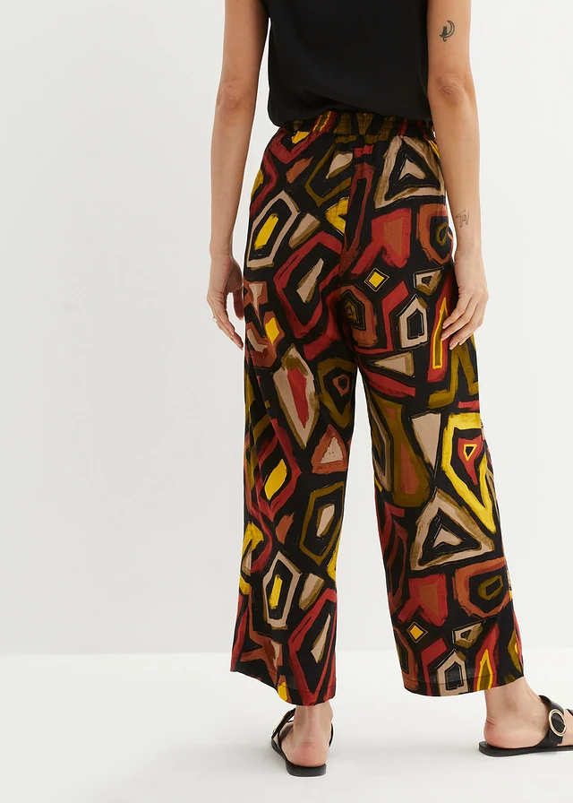 Culotte van soepele viscose, Kleur: karmijnrood/zwart grafische print