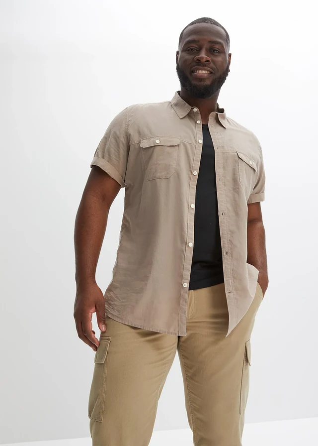 Chemise manches courtes 100% coton, Couleur: taupe