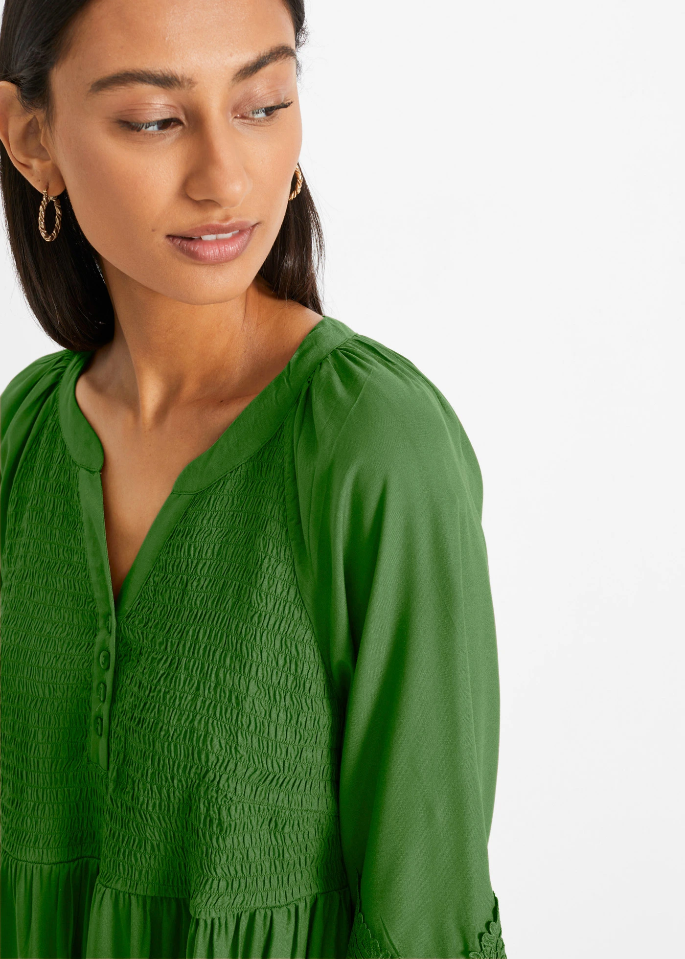 Košilové šaty s krajkou • lesní zelená • bonprix obchod