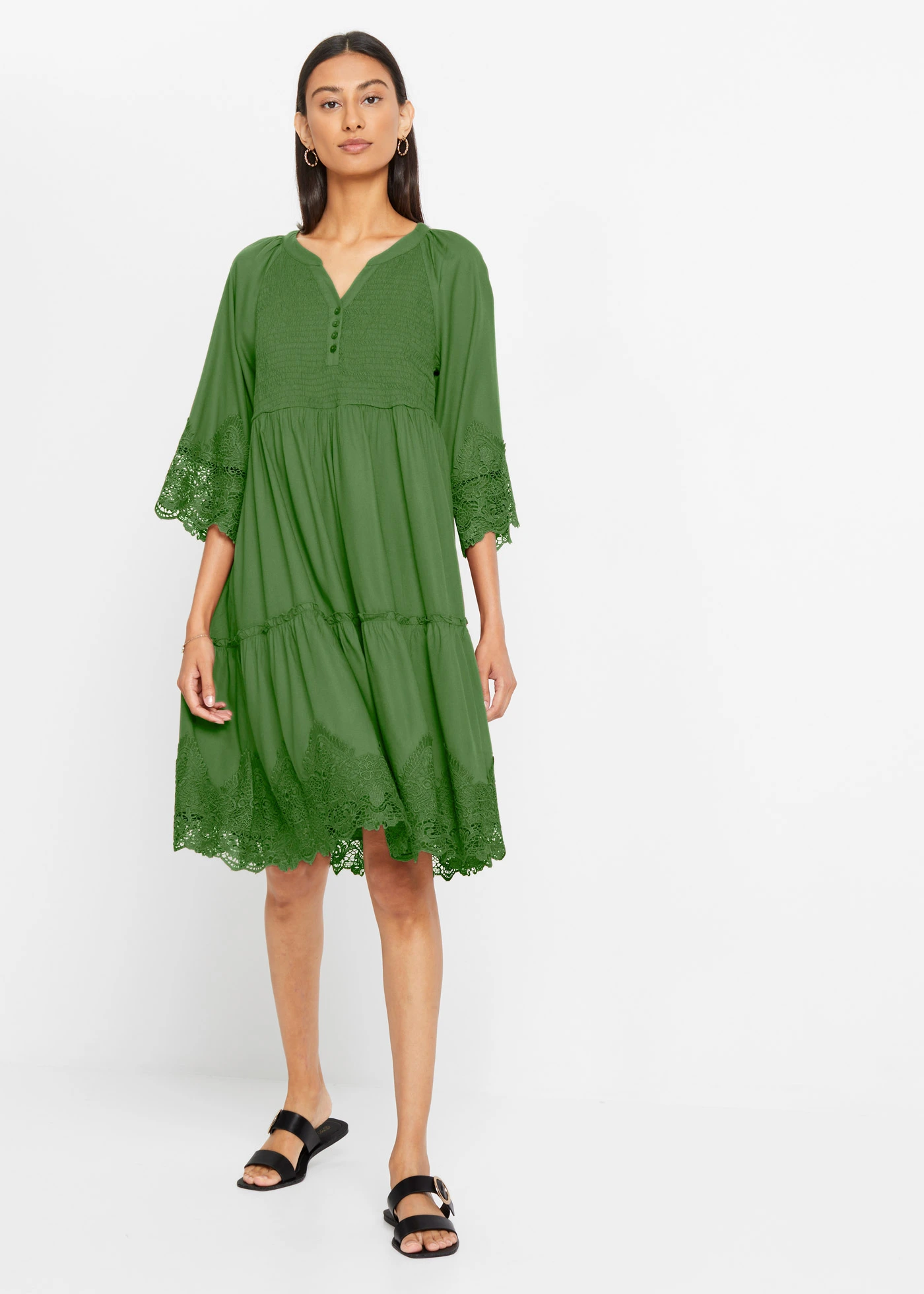 Košilové šaty s krajkou • lesní zelená • bonprix obchod