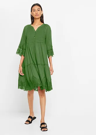 Overhemdjurk met kant, Kleur: bosgroen
