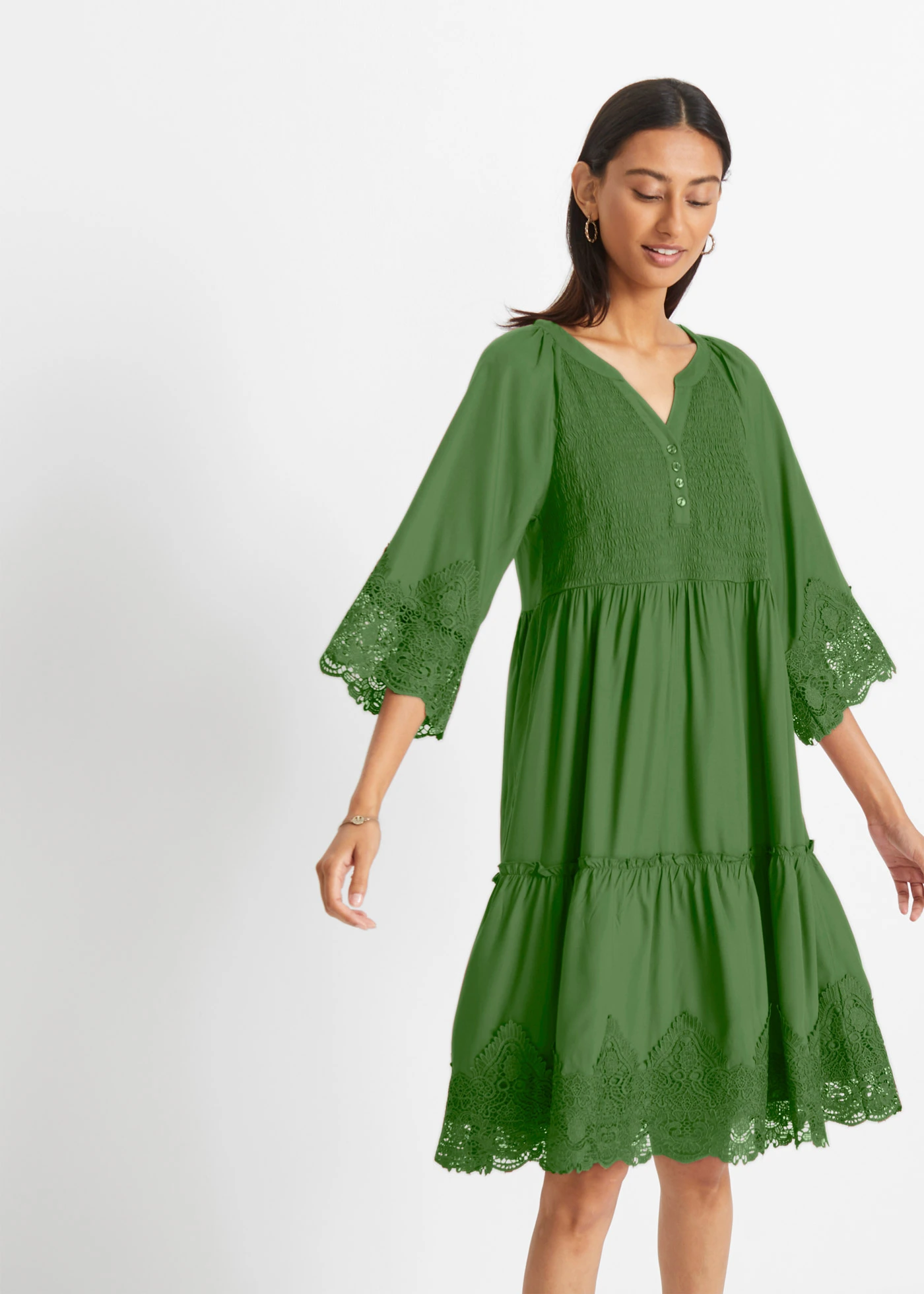 Košilové šaty s krajkou • lesní zelená • bonprix obchod