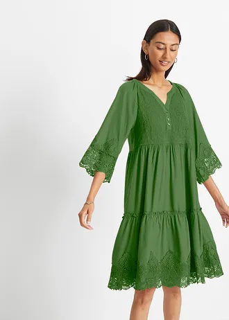 Overhemdjurk met kant, Kleur: bosgroen