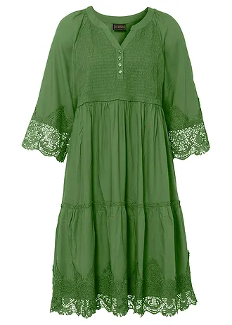 Overhemdjurk met kant, Kleur: bosgroen