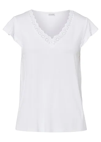 Shirt in een viscose-mix met kant • wit • bonprix online shop