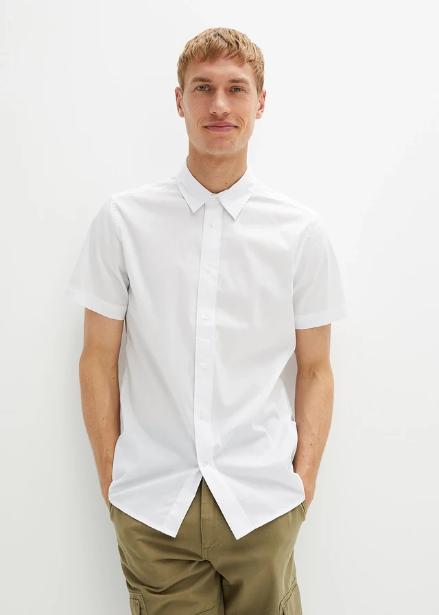Slim fit overhemd met korte mouwen, Kleur: wit
