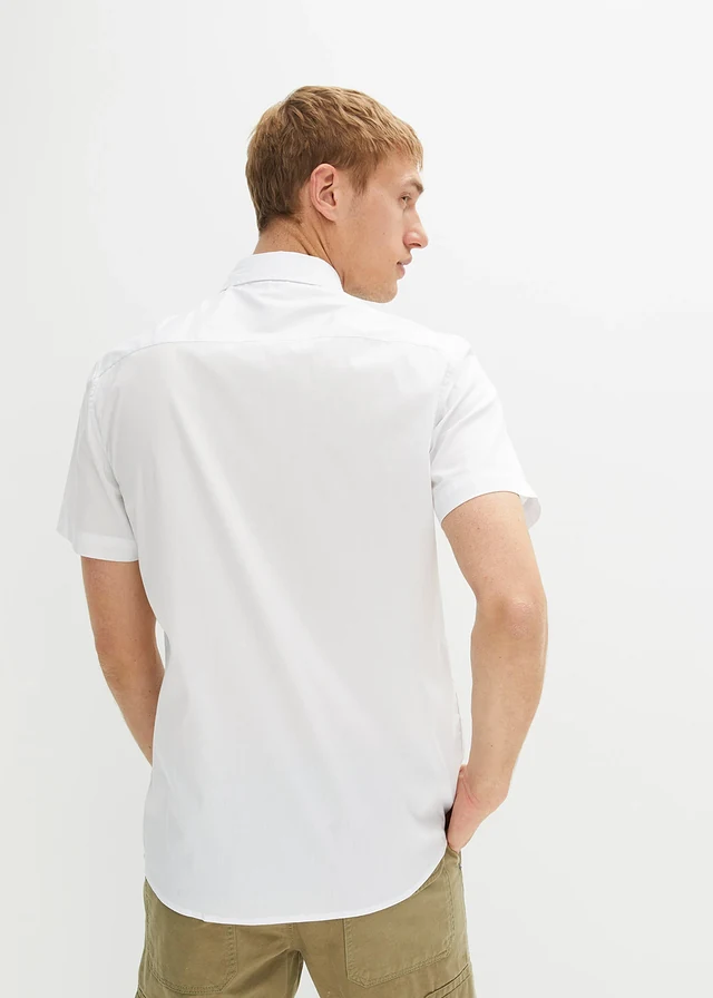 Slim fit overhemd met korte mouwen, Kleur: wit
