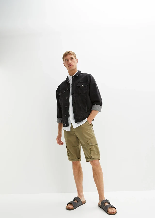 Cargo bermuda van katoen, regular fit, Kleur: olijfgroen