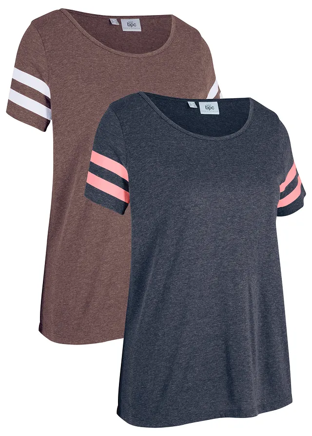 Lot de 2 T-shirts de sport légers, Couleur: anthracite chiné + violet foncé chiné