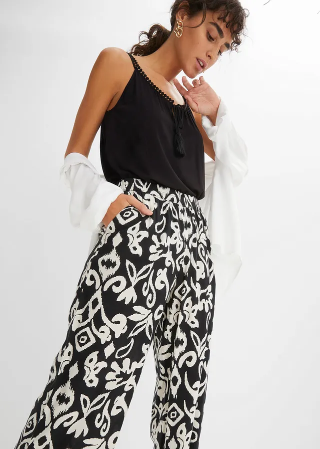 Pantalon large en viscose fluide • noir/crème • product-page.page-title-suffix
