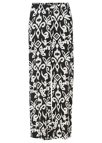 Pantalon large et imprimé en viscose fluide • noir-crème imprimé • Boutique bonprix