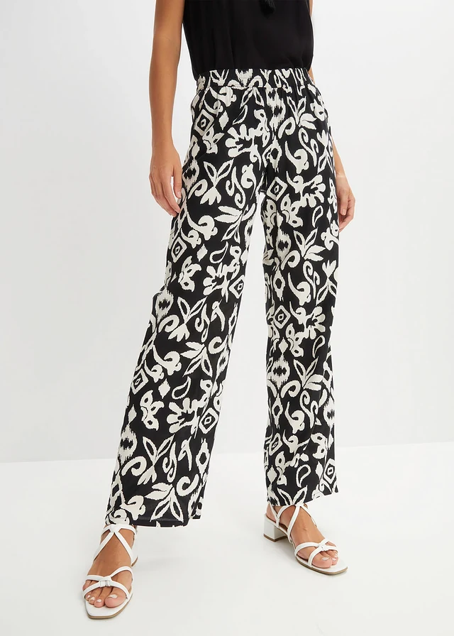 Gedessineerde Marlene Dietrich broek van soepele viscose • zwart/crème • product-page.page-title-suffix