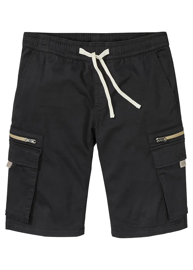 Stretch instap bermuda met cargozakken, regular fit, Kleur: zwart-new kaki