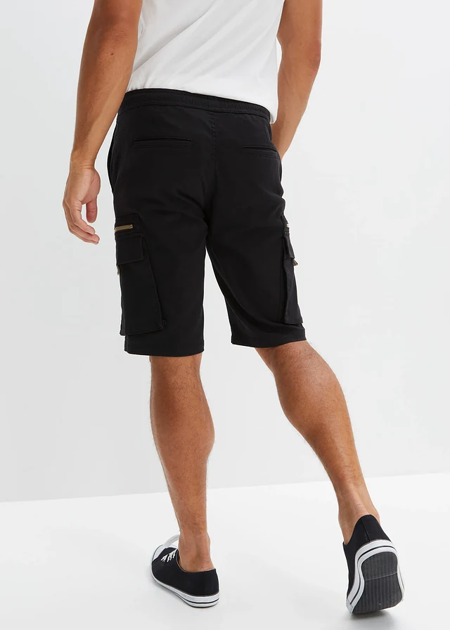 Stretch instap bermuda met cargozakken, regular fit, Kleur: zwart-new kaki