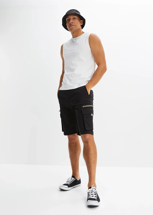 Bermuda taille extensible avec poches cargo, Regular Fit, Couleur: noir/new kaki