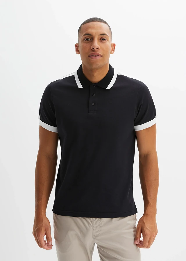 Piqué poloshirt, Kleur: zwart/wit