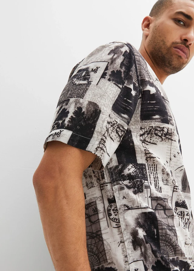Chemise manches courtes en viscose • blanc + noir • product-page.page-title-suffix