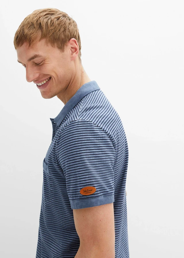 Poloshirt in gewassen look, korte mouw • rookblauw fijn gestreept • product-page.page-title-suffix