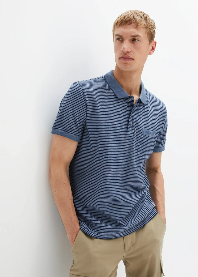 Polo aspect délavé, manches courtes • bleu fumé fines rayures • product-page.page-title-suffix