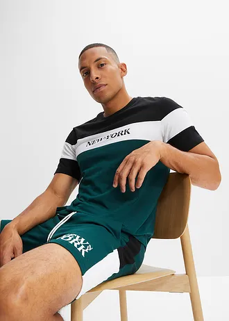 Triko a krátké kalhoty (2dílná souprava) • sytě zeleno-bílo-černá • bonprix obchod