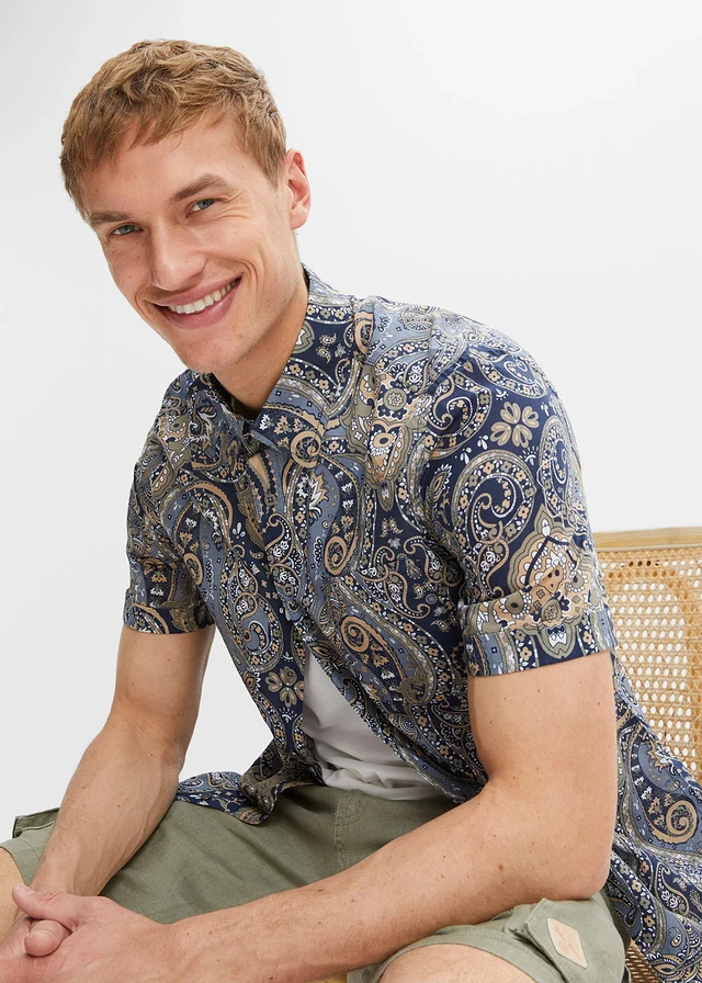 Chemise manches courtes en matière estivale légère • bleu foncé paisley • product-page.page-title-suffix