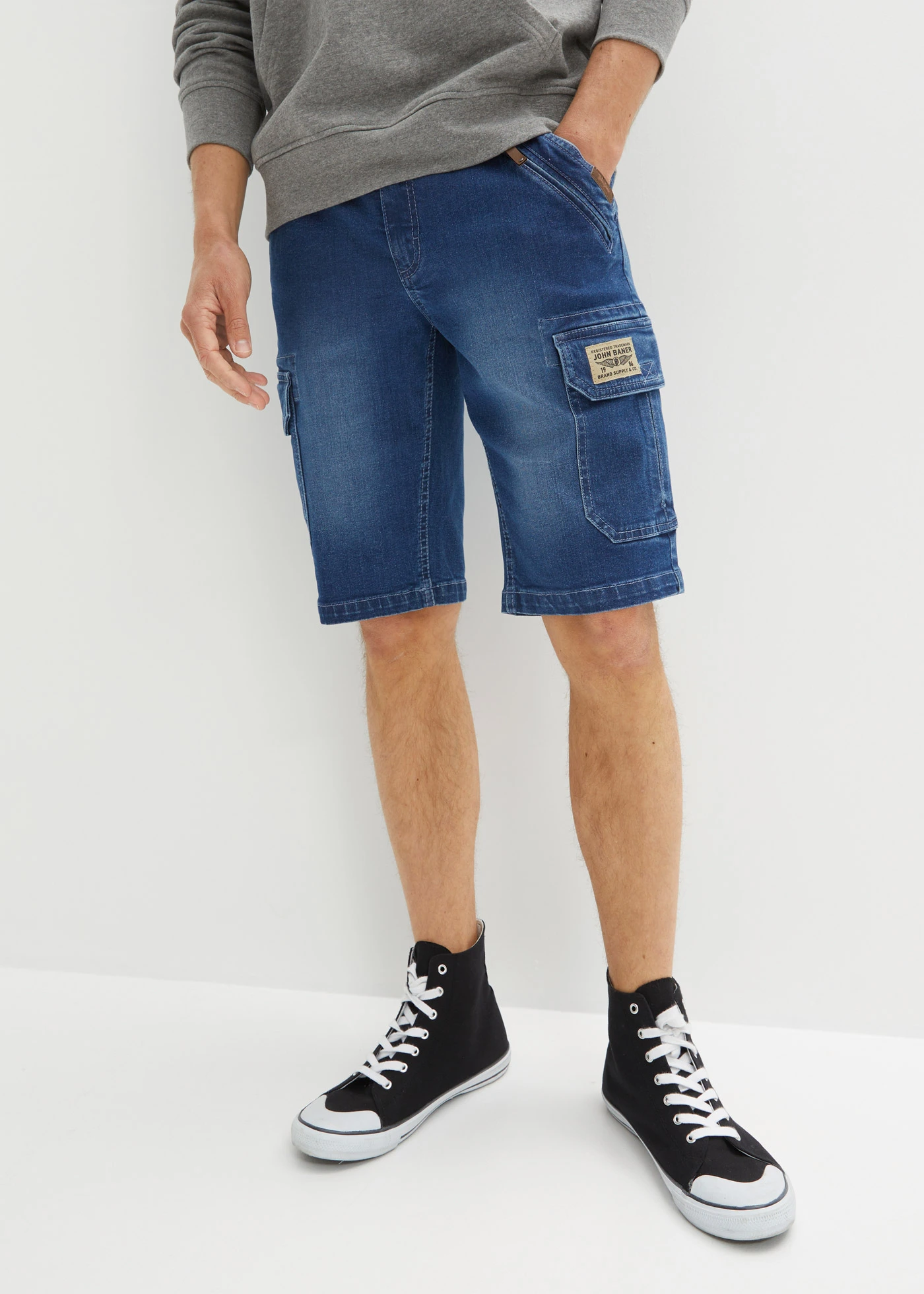 Strečové džínové cargo bermudy, Regular Fit • středně modrý denim • bonprix obchod
