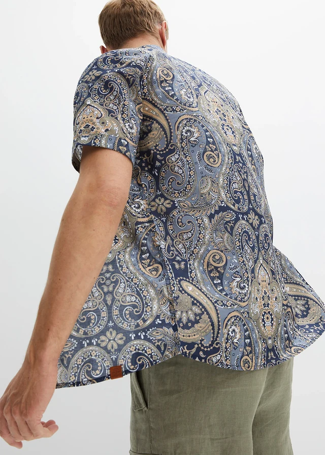 Chemise manches courtes en matière estivale légère, Couleur: bleu foncé paisley
