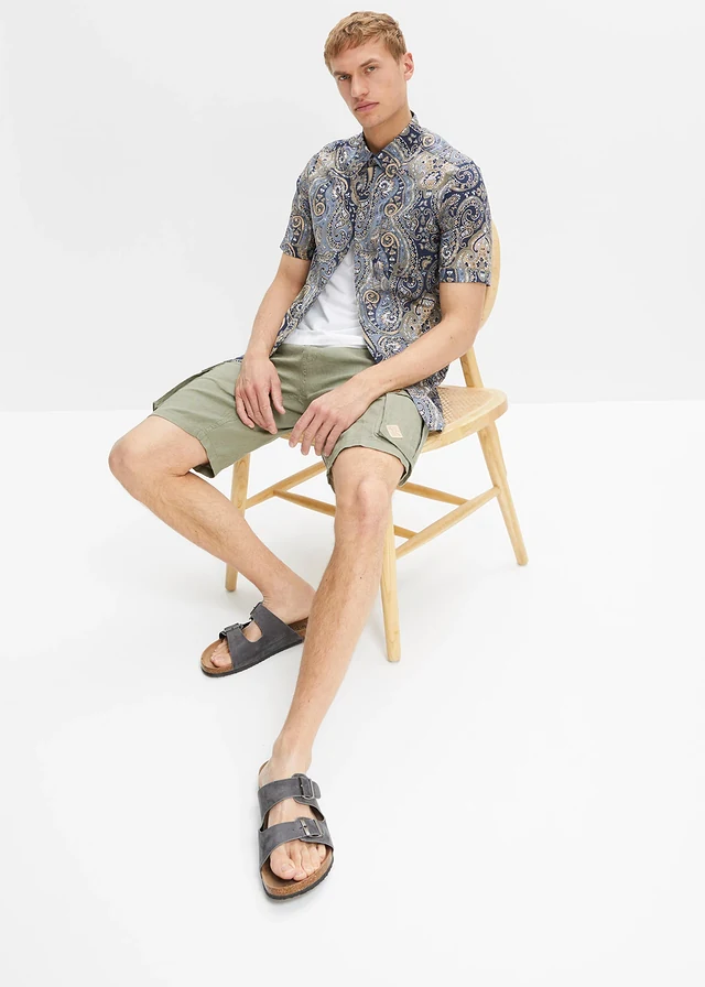 Overhemd van zomers materiaal met korte mouwen, Kleur: donkerblauw paisley