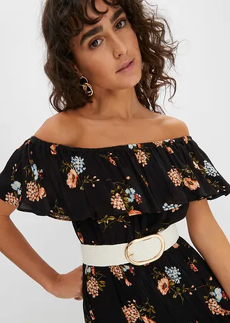 Rochie carmen din viscoză fluidă • negru floral • magazin bonprix