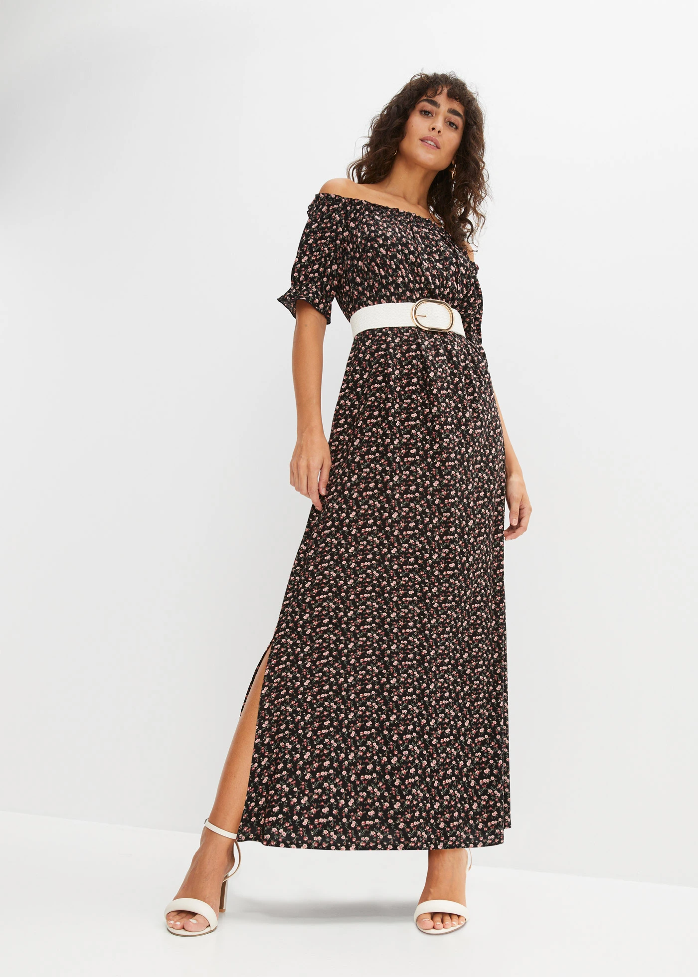 Robe longue imprimée • noir floral • Boutique bonprix