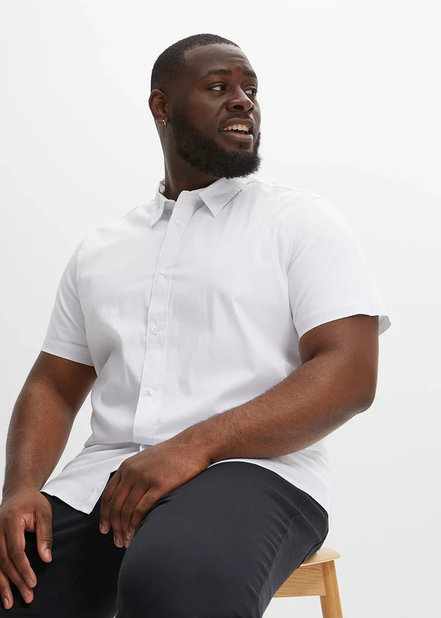 Slim fit overhemd met korte mouwen, Kleur: wit