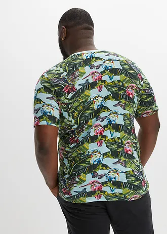 T-shirt 100% coton, Couleur: bleu lagon floral