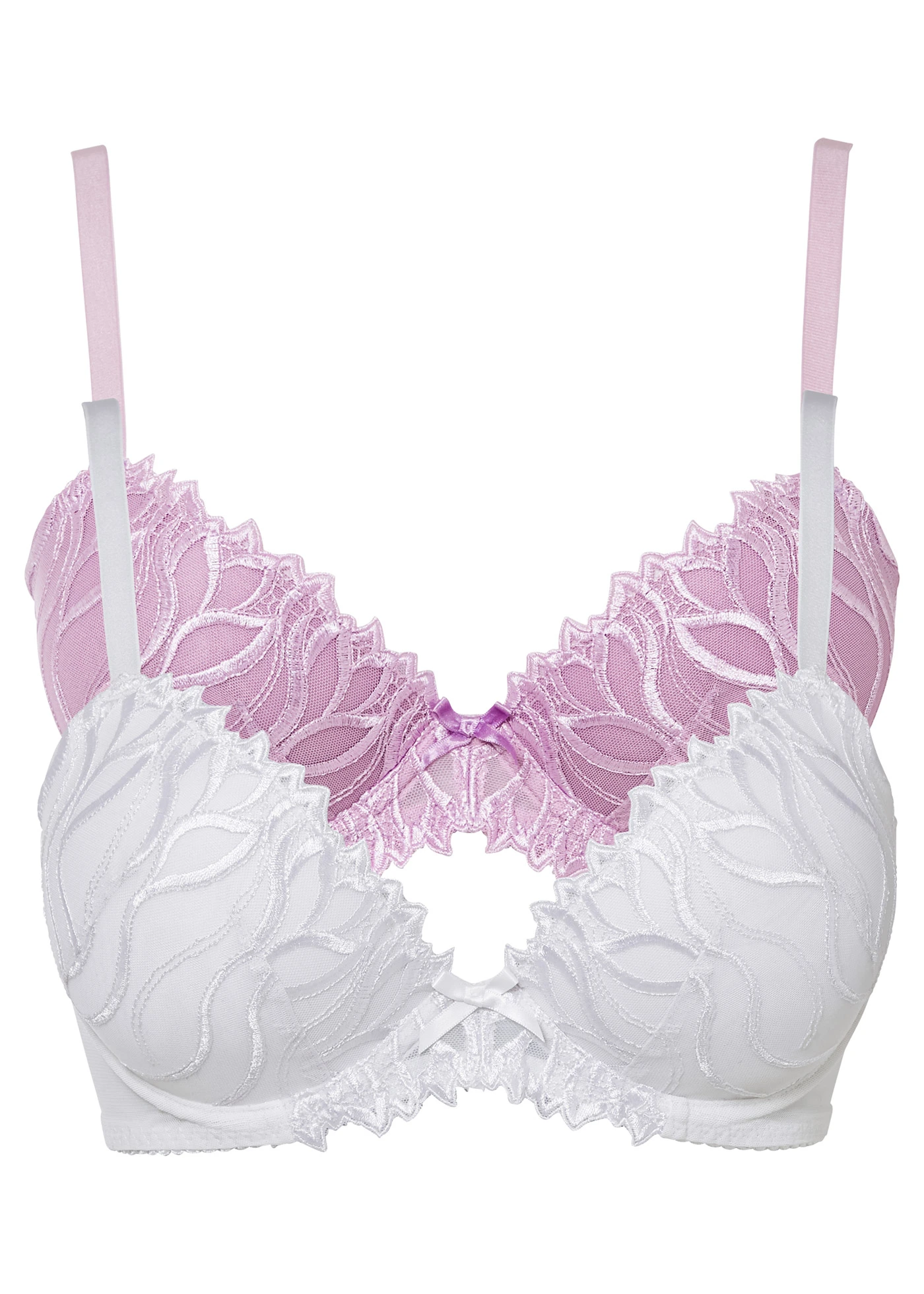 Voorgevormde bh met sierlijk borduursel (set van 2) • wit+soft lila • bonprix online shop
