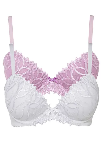 Voorgevormde bh met sierlijk borduursel (set van 2) • wit+soft lila • bonprix online shop